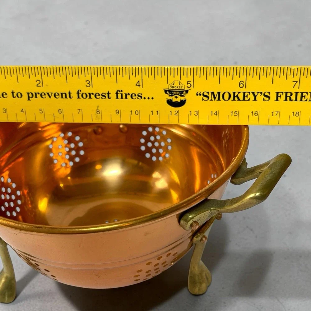 Vintage Cottage Copper And Brass Claw Footed Colander Strainer Handles 3.5